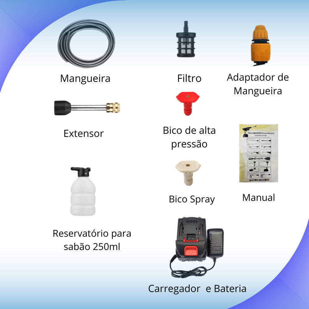 Lavadora de Alta Pressão Sem Fio Portátil Recarregável