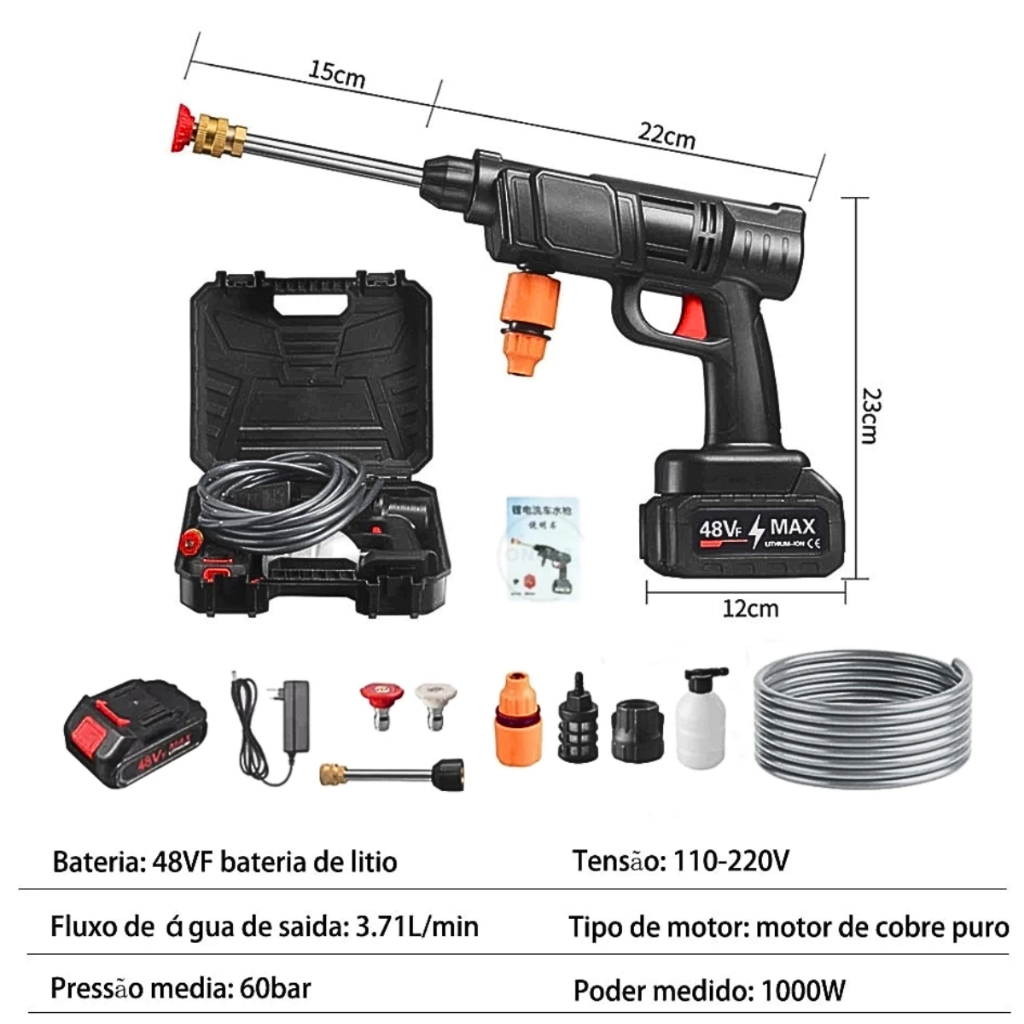 Lavadora de Alta Pressão Sem Fio Portátil Recarregável